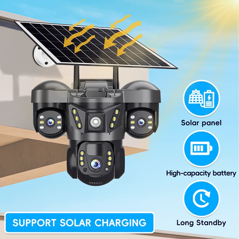V380 HD CCTV Outdoor Solar Battery Three-Lens PTZ 4G Camera