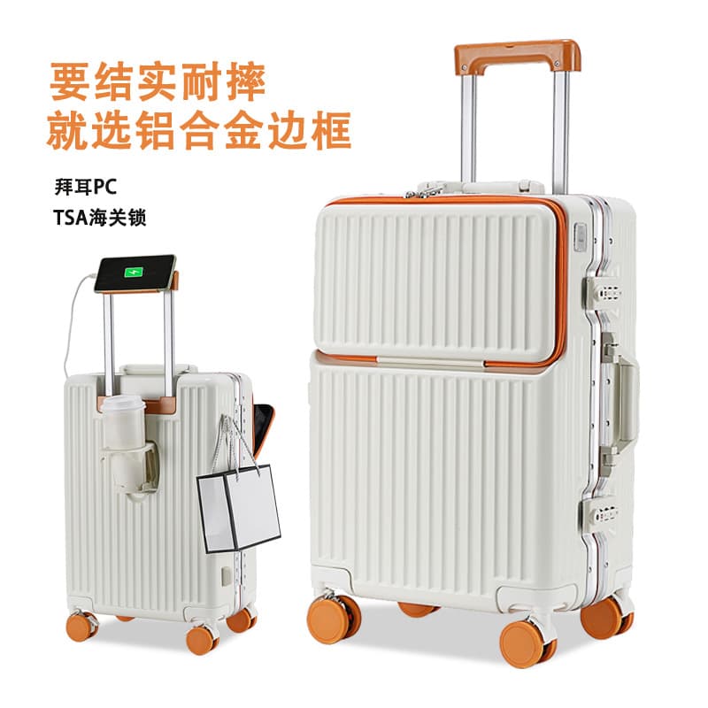 Aluminum Frame Luggage for Women, Front Opening, 360° Spinner Wheels, 20-Inch Multi-Function Password Travel Suitcase, Durable and Sturdy Trolley Case