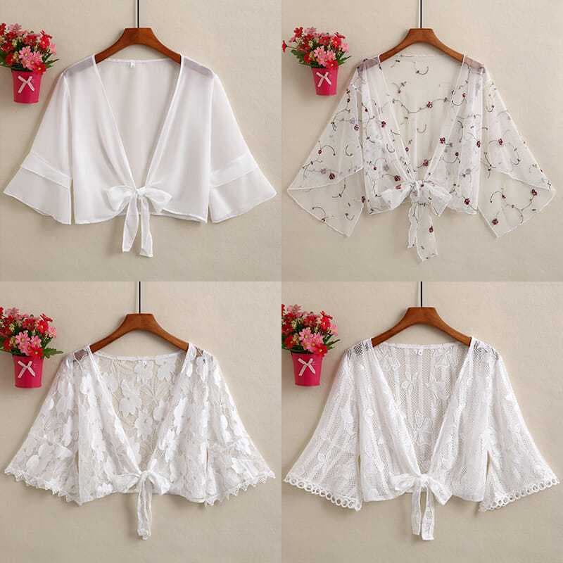 Summer Short Cape Vest Dress with Detachable Cape, UV-Protective Knotted Cardigan Shawl for Women