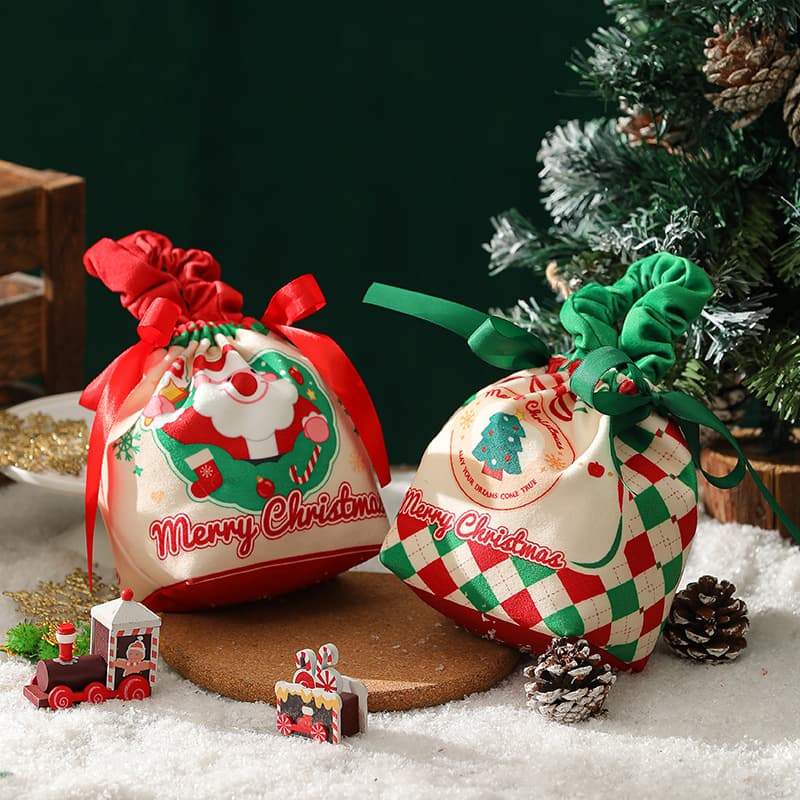 2025 New Creative Christmas Gift Velvet Apple Bag Christmas Eve Apple Box Drawstring Pouch Handbag
