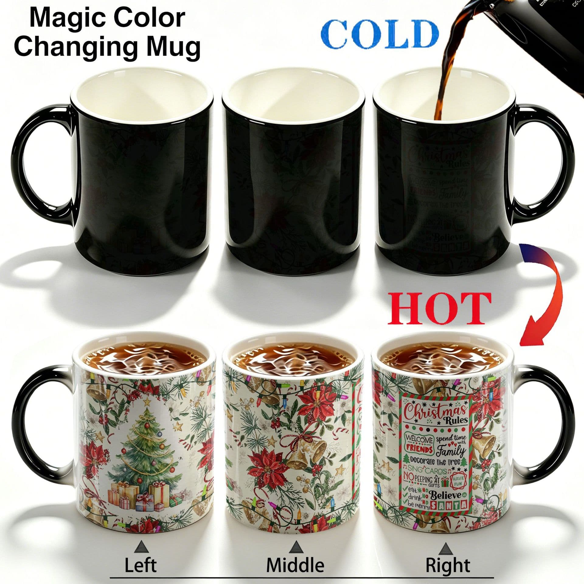 Christmas Rules Color-Changing Mug, Heat-Sensitive Coffee Tea Cup, Warm Gift