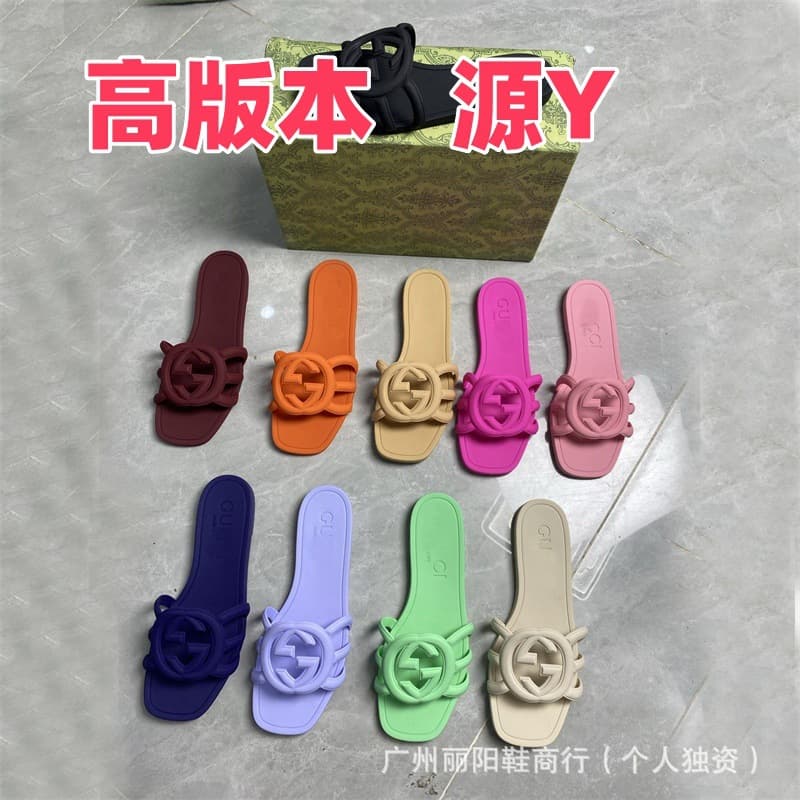 2025 New Summer Casual Fashion Flat Slide Sandals, Versatile Hollow Jelly Double G Beach Slippers