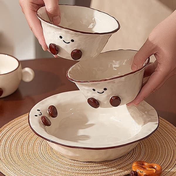 Cocoa Bean Ceramic Bowl Plate Pretty Dessert Plate Cute Salad Bowl Fruit Bowl New Rice Bowl for Home Use Wholesale