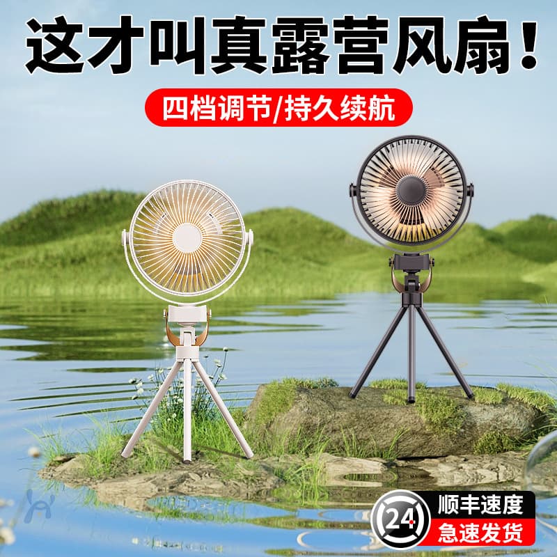 Lithium Battery Camping Electric Fan Supports USB Charging with Light 12-Inch Outdoor Hanging Ceiling Fan Wholesale