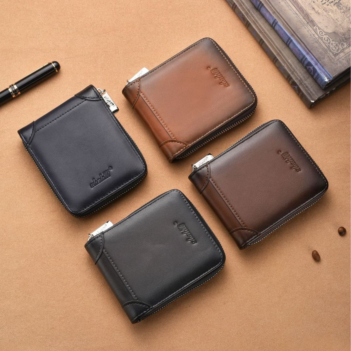New Men's Wallet Cross-Border PU Zipper Faded Multi-Card Slot Casual Vintage Large Capacity Coin Purse Source Factory