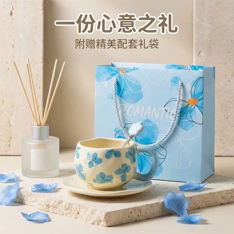 Ceramic coffee cup irregular ceramic cup mug gift box coffee cup flower cup clothing store souvenir