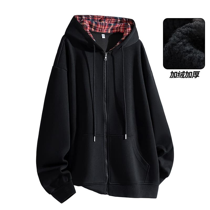 Free Shipping Heavyweight Hooded Cardigan Hoodie Men 2024 Thickened Style American Trend Brand Loose Casual Top Outerwear