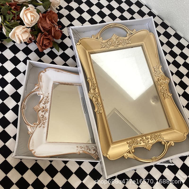 Elliptical Vintage White Tray Dessert Plate Home Use Rectangular Decorative Tray for Tea Cups Jewelry Photo Prop