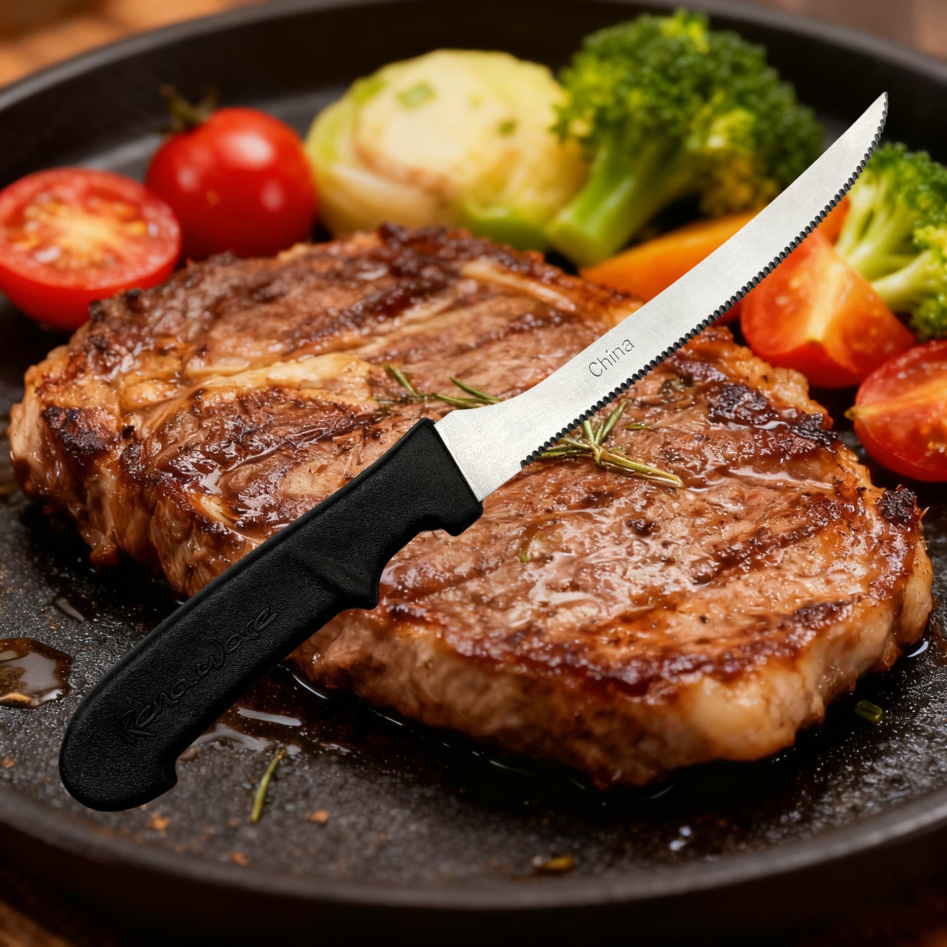 Customized cross-border steak knife with plastic handle, fine serrated knife, steak knife, fruit knife, kitchen tool