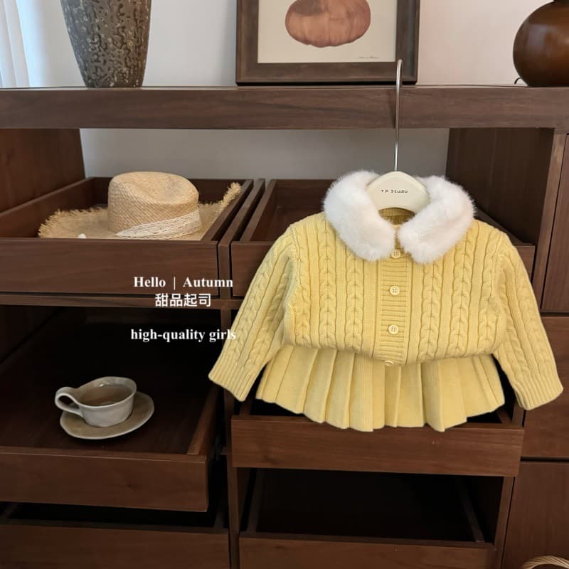 [Dessert Cheese] Korean children's white and yellow three-dimensional cable knitted retro sweater suit for small and medium-sized children