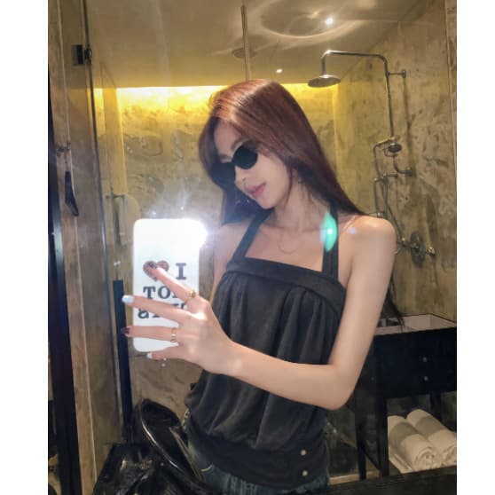 Pure Desire Style Dark Gray Halter Vest Women's Summer Design Bud Mop Sleeveless Tube Top Layering Top Trendy