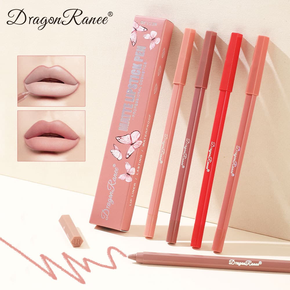 Cross-border lipstick lip liner women's matte hook line lip pen matte bean paste foam pen single hexagonal lipstick pen