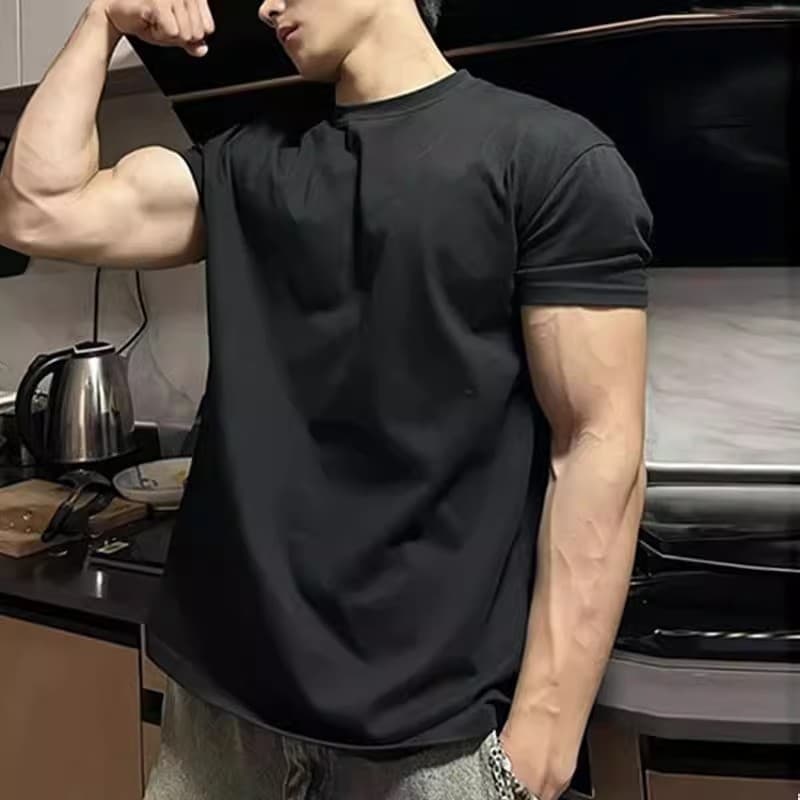 Men's Short Sleeve Sports T-Shirt American Casual Pure Cotton Solid Color Daily Comfort Fashion Versatile Basic Tee