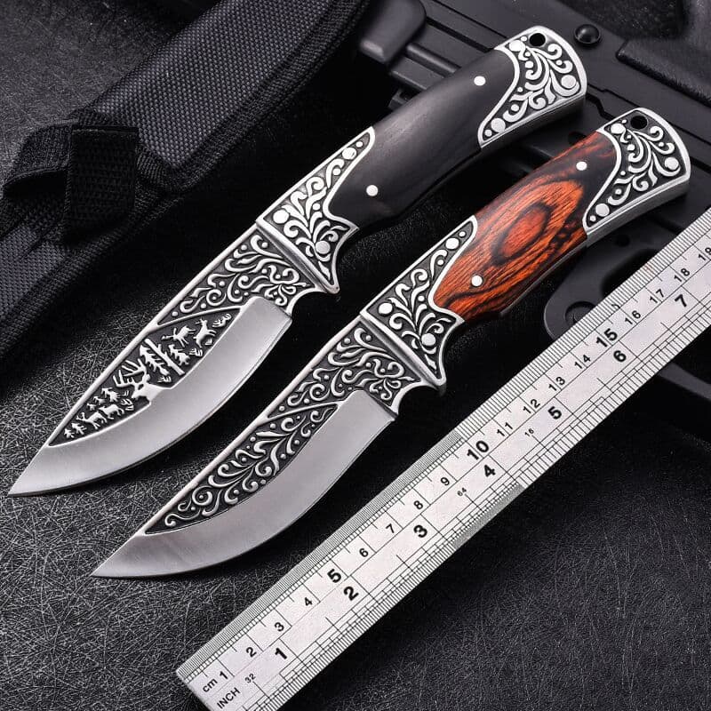 Foreign trade export field high hardness sharp colorful wooden handle tactical knife portable straight knife wilderness survival hunting knife outdoor knife