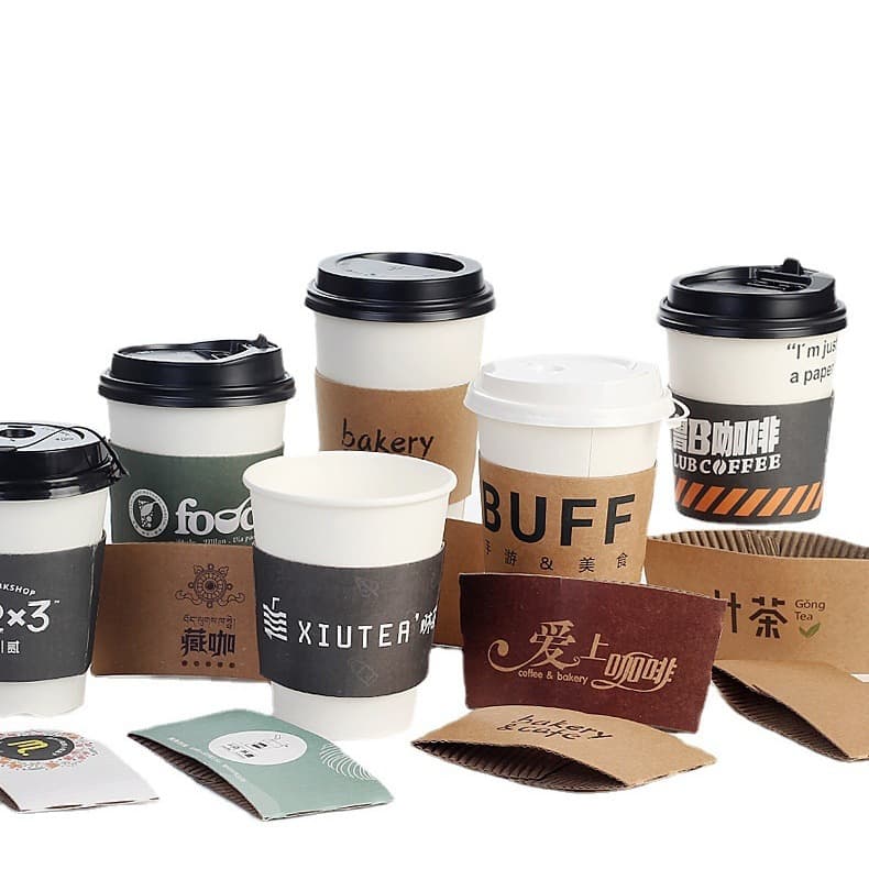Disposable takeaway milk tea cup sleeves, cold and hot drink coffee paper cup sleeves, insulated cup holders, printed with logo corrugated cup sleeves.