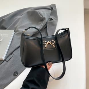 Women's Bag Fashion Butterfly Knot Solid Color New Korean Style Trendy Textured Commuter Shoulder Bag Underarm Baguette Bag
