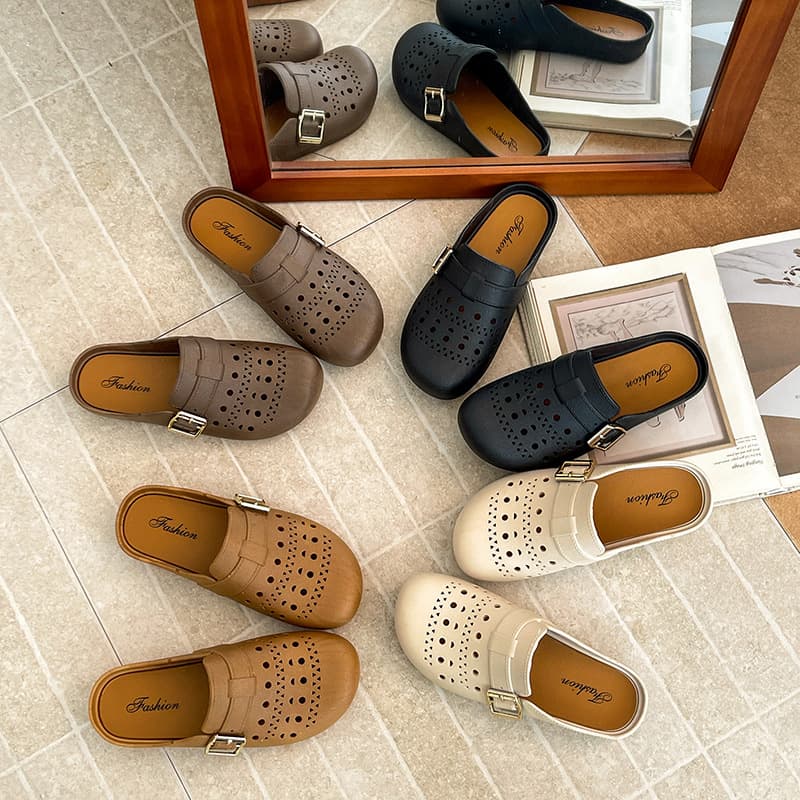Yuzhihao Hollow Flat Closed-Toe Half Slippers for Women, Summer Outdoor Casual New Fashion Women's Hole Home Cool Slippers