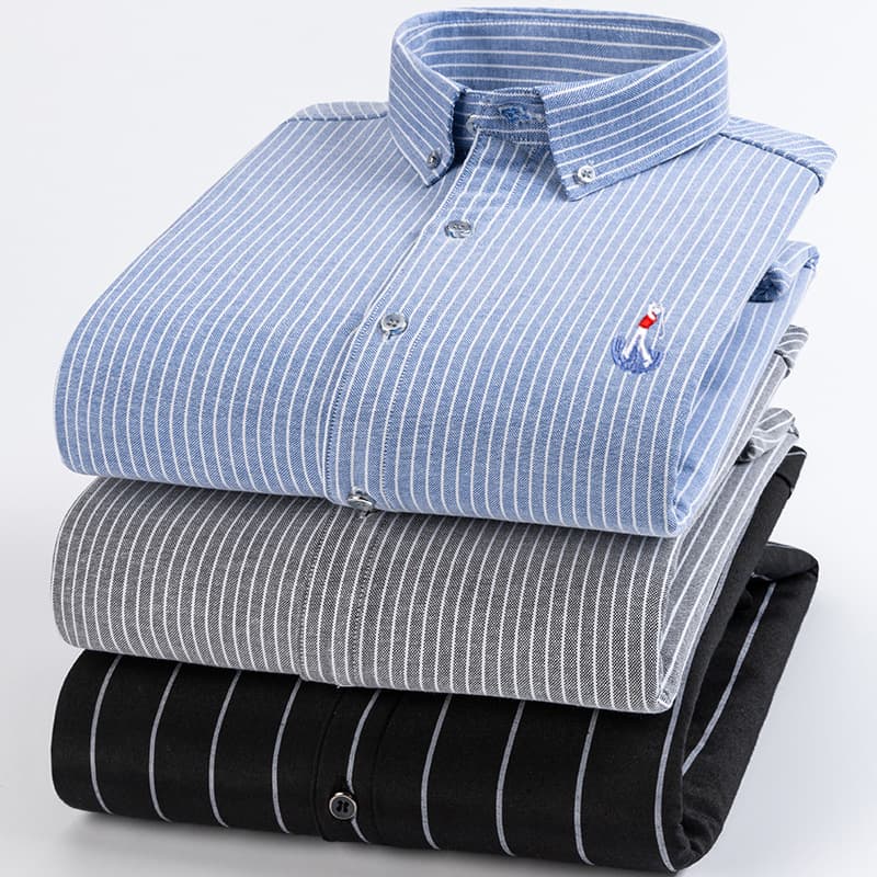 2023 Winter Oxford Cloth Warm Shirt Men's Casual Fleece-Lined Thick Striped Men's Shirt Warm and In Stock