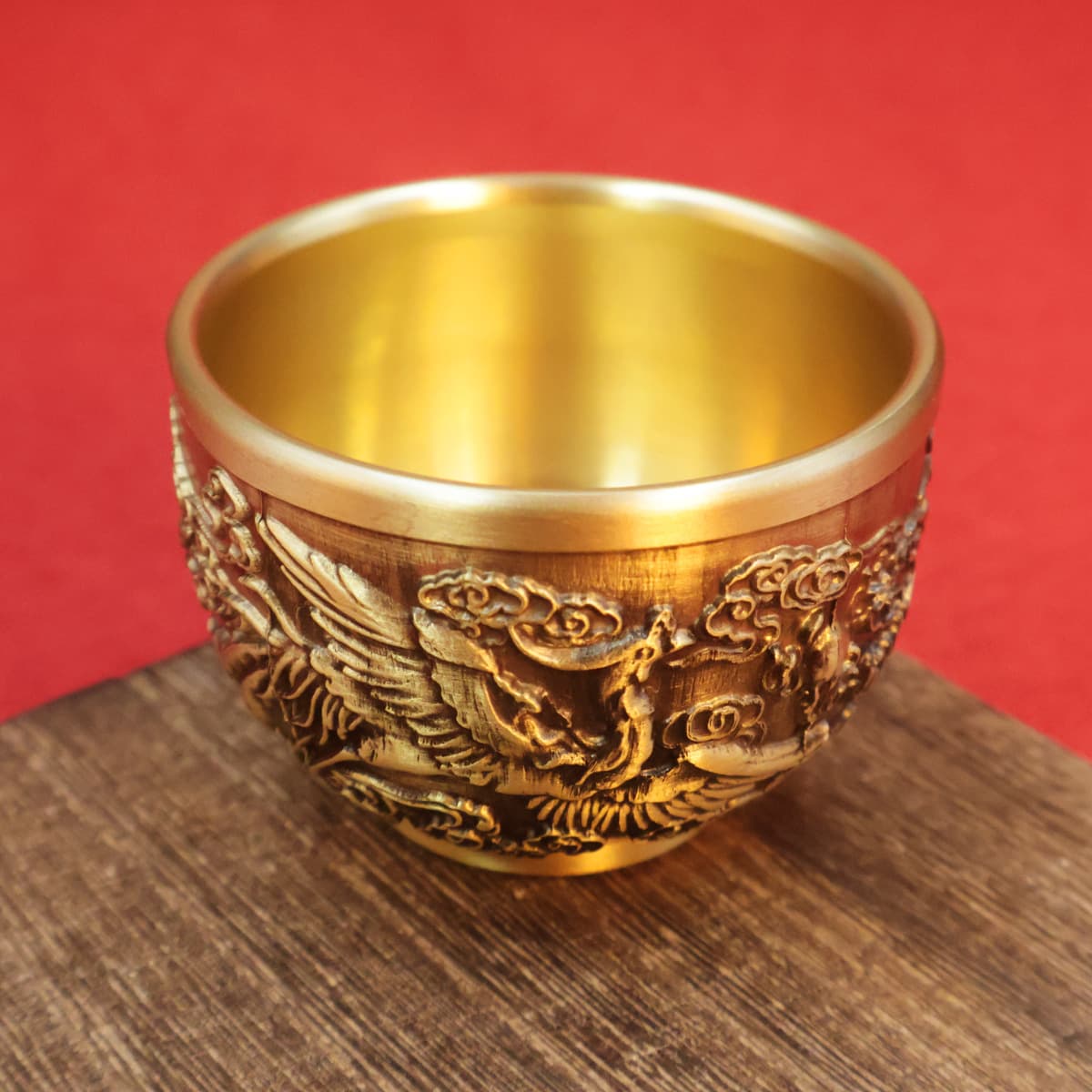 Brass embossed dragon and phoenix cup, new Chinese style Pfaff wine cup, Chinese high-end creative gift-giving tea set for personal use