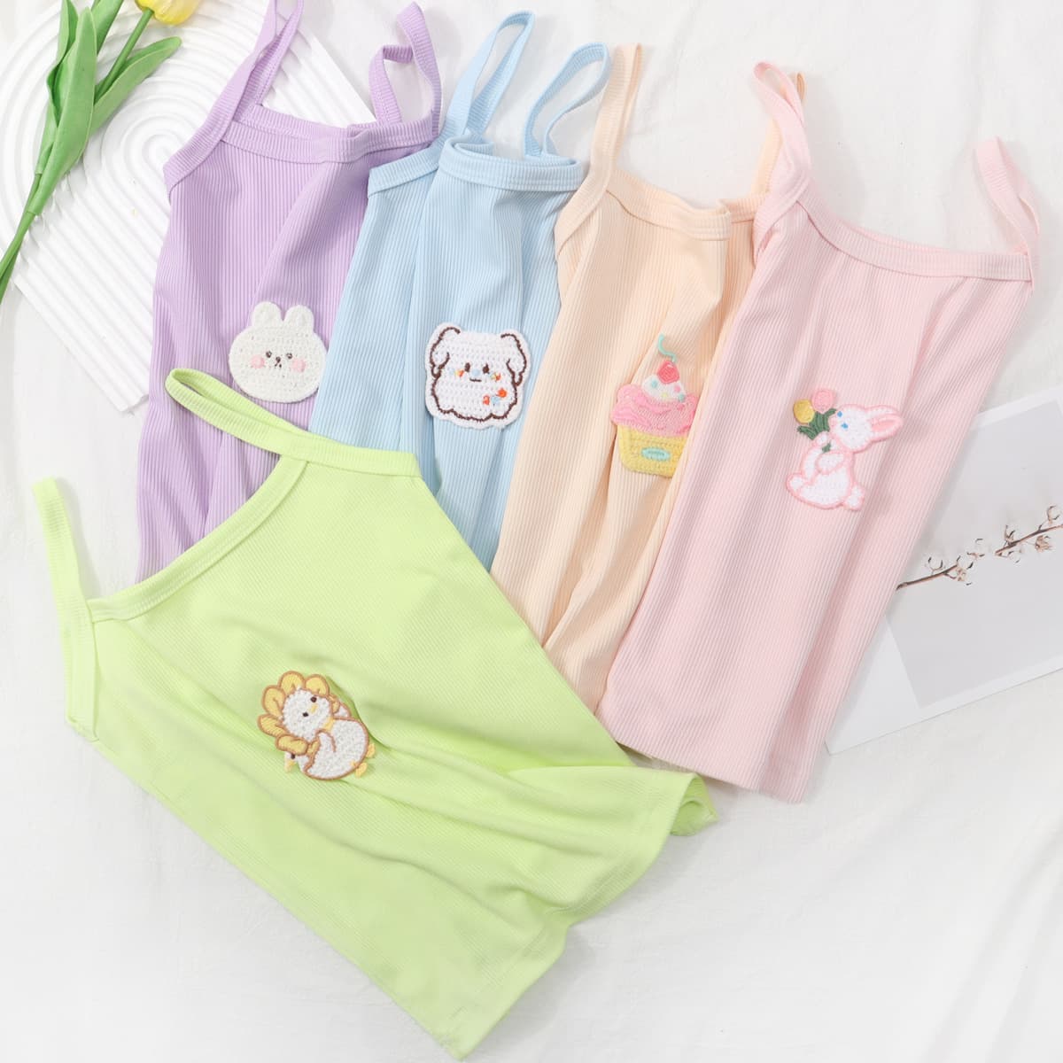 Girls Summer Outdoor Strap Vest, Candy Color Fresh Summer Clothes, Baby Korean Style Top, Small Girls Cotton Clothing