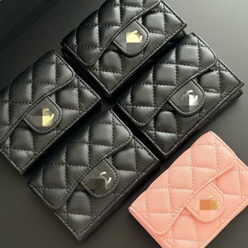 New Style Genuine Leather Chanel-Style Caviar Card Holder Premium Quilted Coin Purse Guangzhou Stock for Export