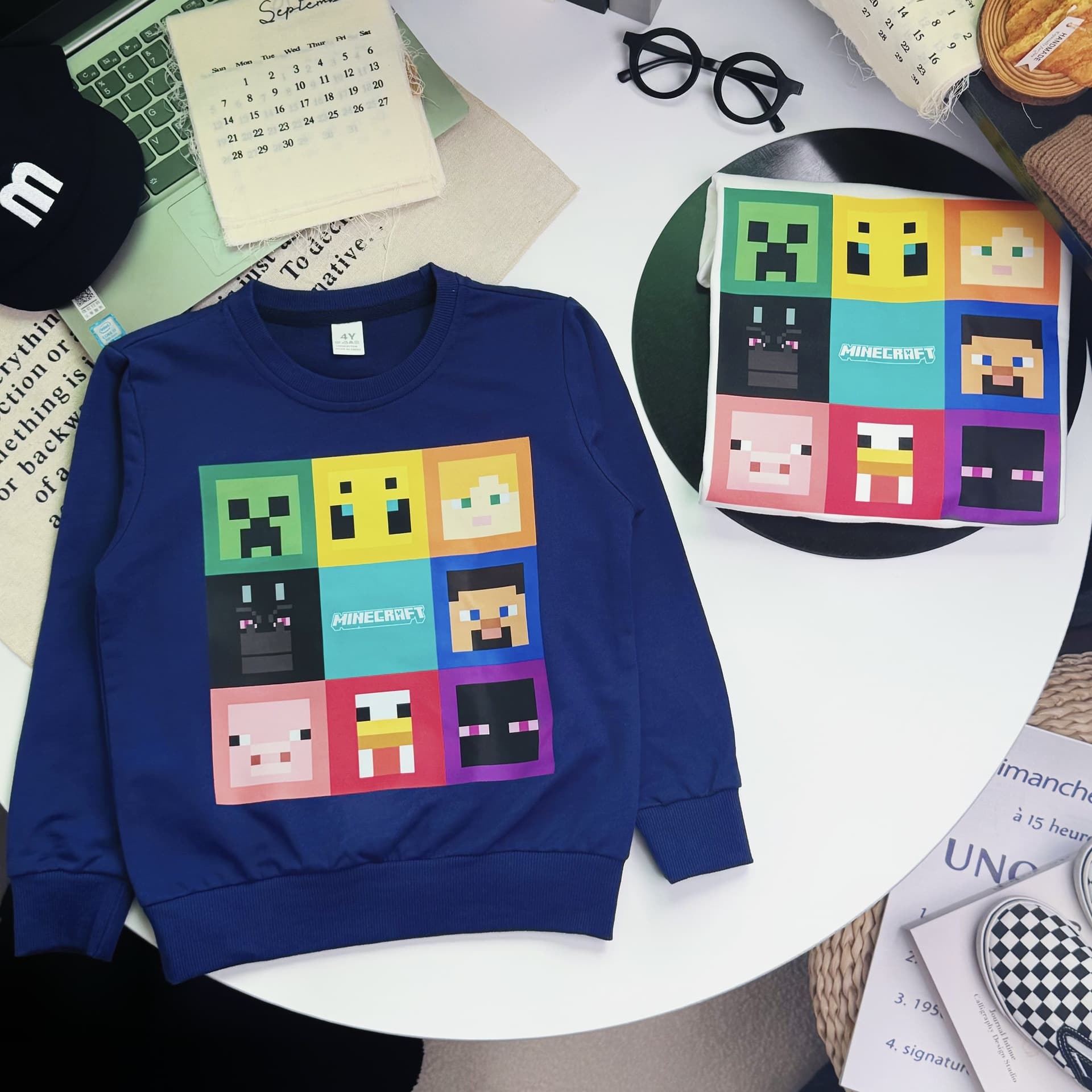 Children's Terry Cloth Sweatshirt Boys' Minecraft Boys' Spring Autumn Top Mid-Large Kids Pullover Japanese Export Kids Clothing