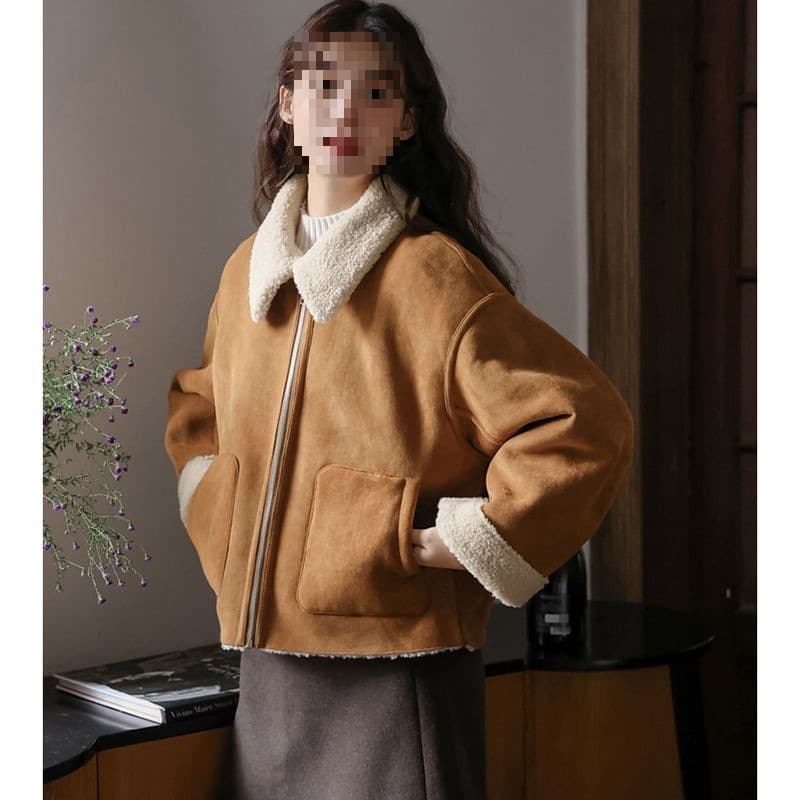 Caramel Original Maillard Color Lamb Wool Jacket Women's Small Short Top Suede Jacket Autumn and Winter