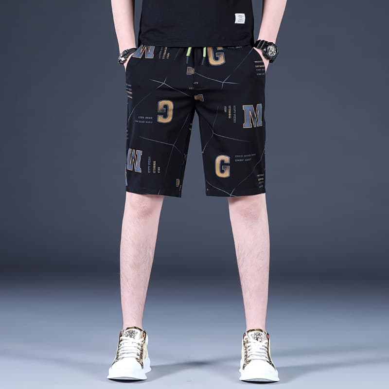 Summer Men's Mid-Length Pants Streetwear Shorts Men's Printed Ice Silk 5/8 Length Thin Mid-Length Pants Men's Beach Shorts