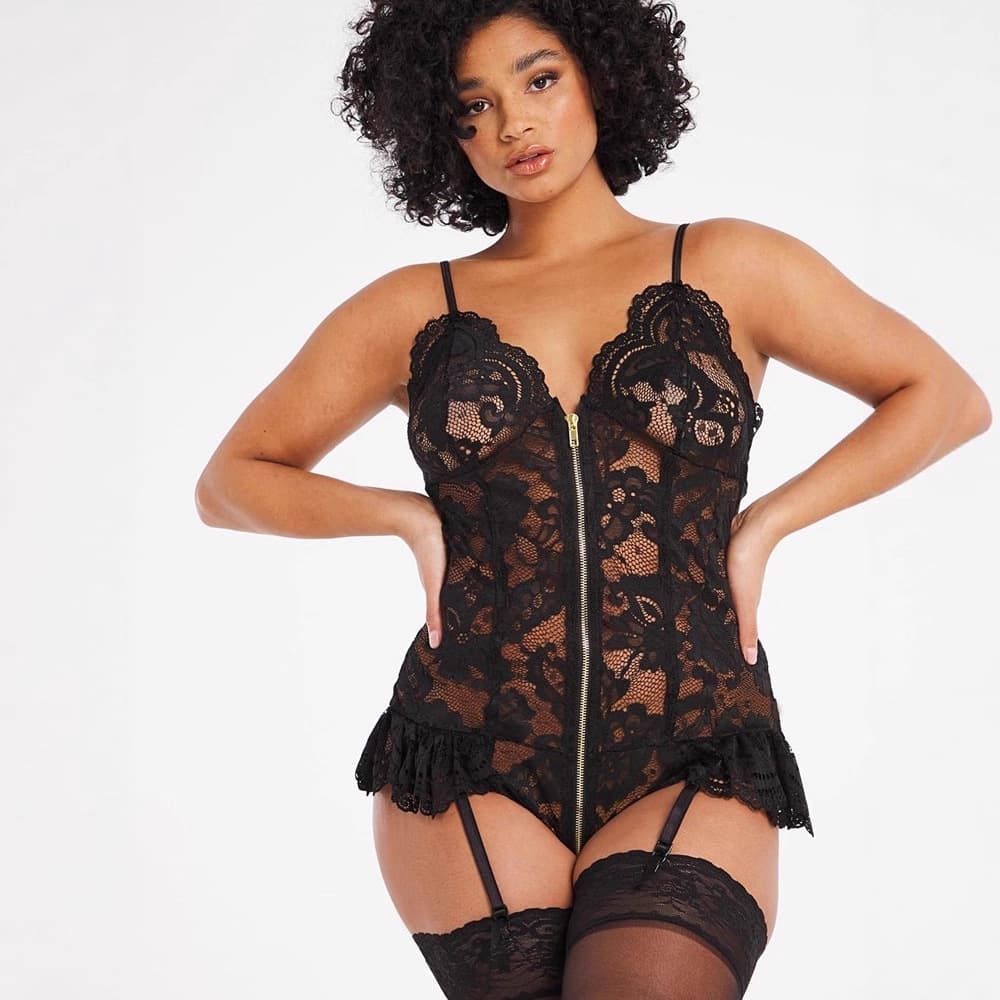 British ann open bodysuit tight sexy lace French suspender underwear women can open the crotch