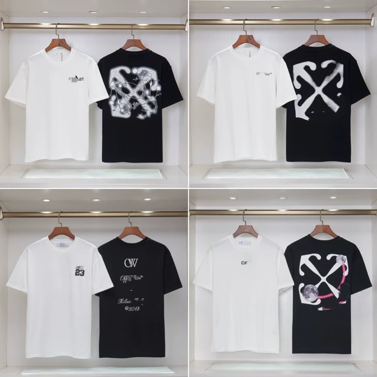 Cross-border "Correct New" style OW line graffiti arrow pattern round neck pullover short sleeve men's and women's one piece