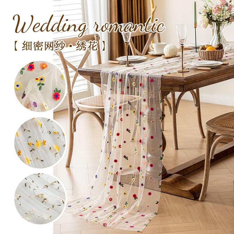 Cross-border new outdoor wedding tablecloth decoration small fresh lace flower tablecloth long cloth table runner wholesale