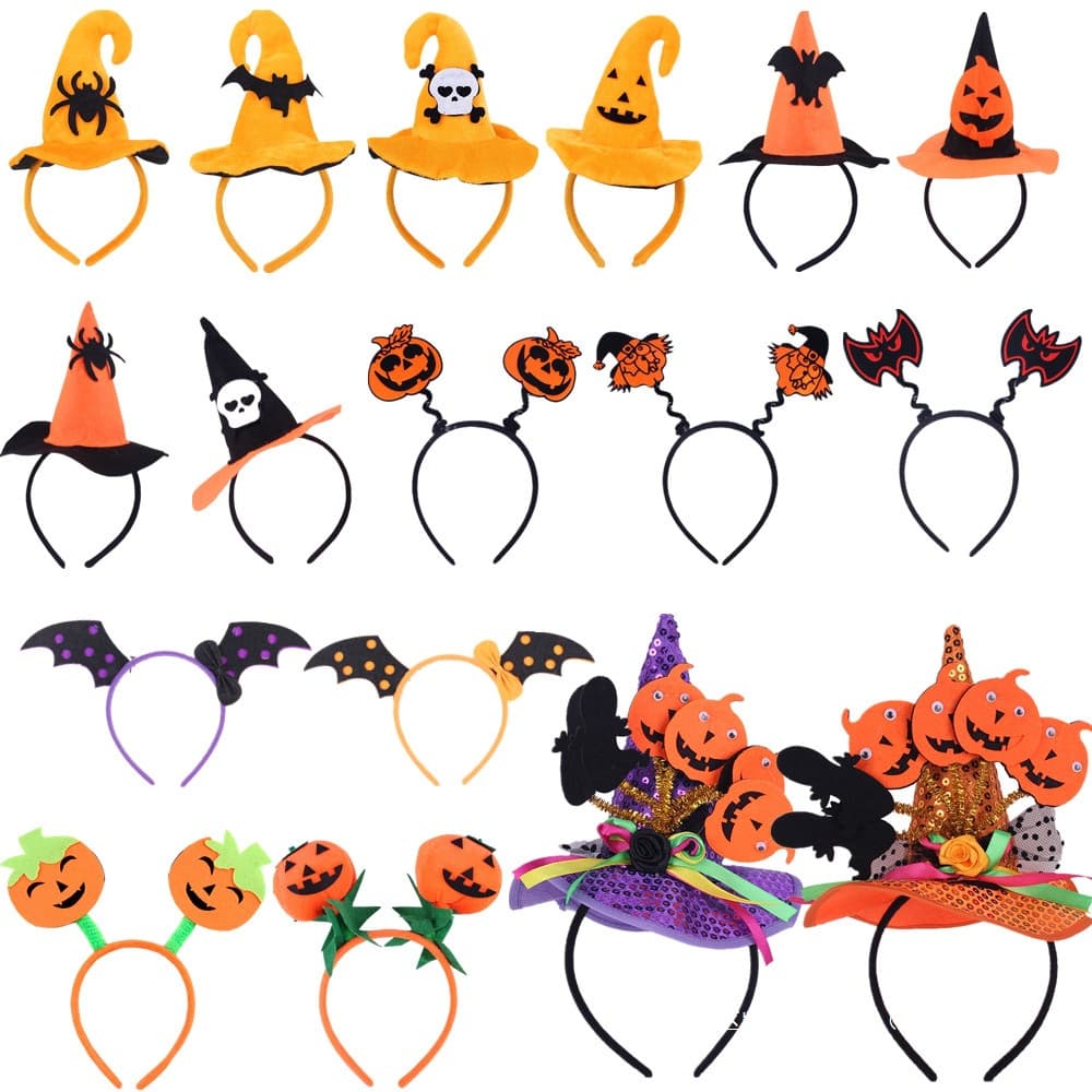 Halloween Headband and Headdress for Adults: Pumpkin Hat Hair Accessory, Wizard Hat, Spider, Bat, Skull Headband