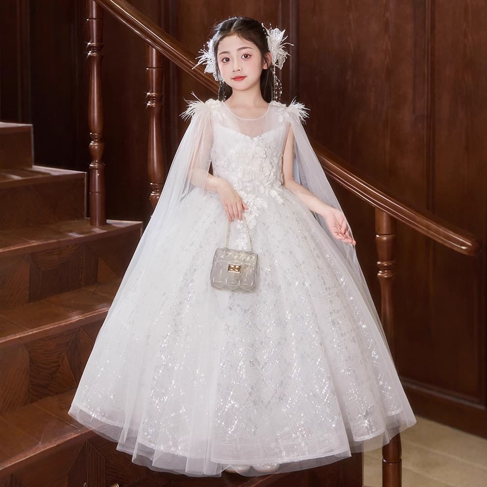 Girls' Princess Dress High-End Piano Performance Children's Host Stage Outfit Fashion Sequins Birthday Long Dress