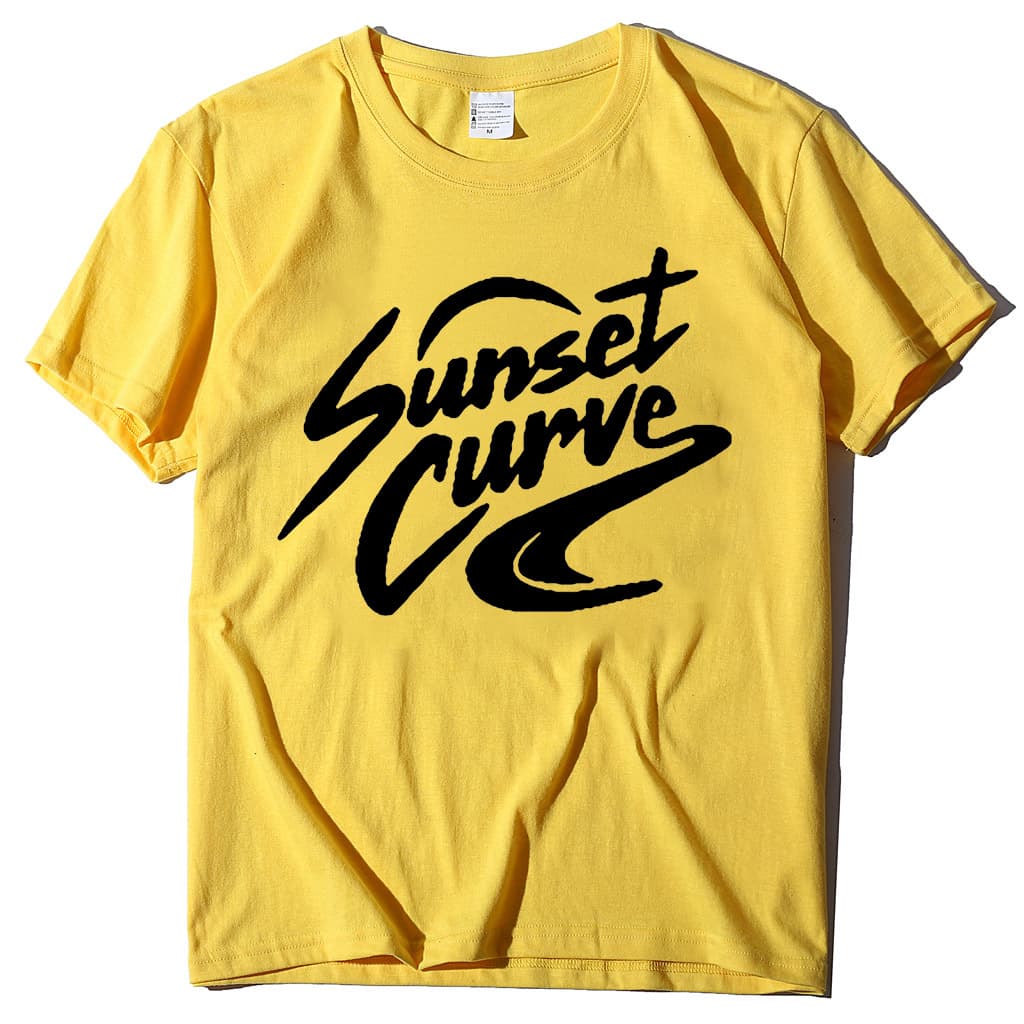 Fashionable Loose Fit Printed T-Shirt Sunset Curve Letter Print Casual Summer Top for Men And Women Urban Streetwear Style