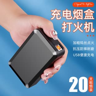 Smoke and Lighter Integrated Pull-Down Open Lid Thickened Cigarette Case 20-Count Rechargeable Lighter Set Windproof Universal Moisture-Proof