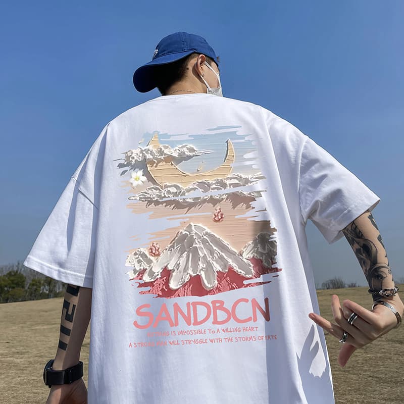 Short Sleeve T-Shirt Men's Summer American Trend Loose Student Heavyweight Streetwear Large Size Half Sleeve Tee Versatile Clothing