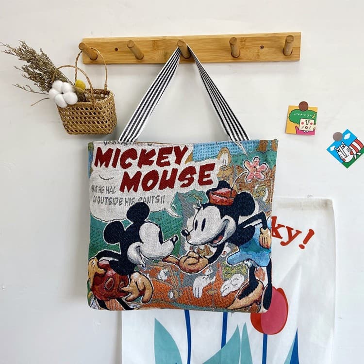 Foreign trade cross-border Mickey and Minnie hand-held shoulder bag embroidered large-capacity shopping bag mommy bag short-distance travel large bag
