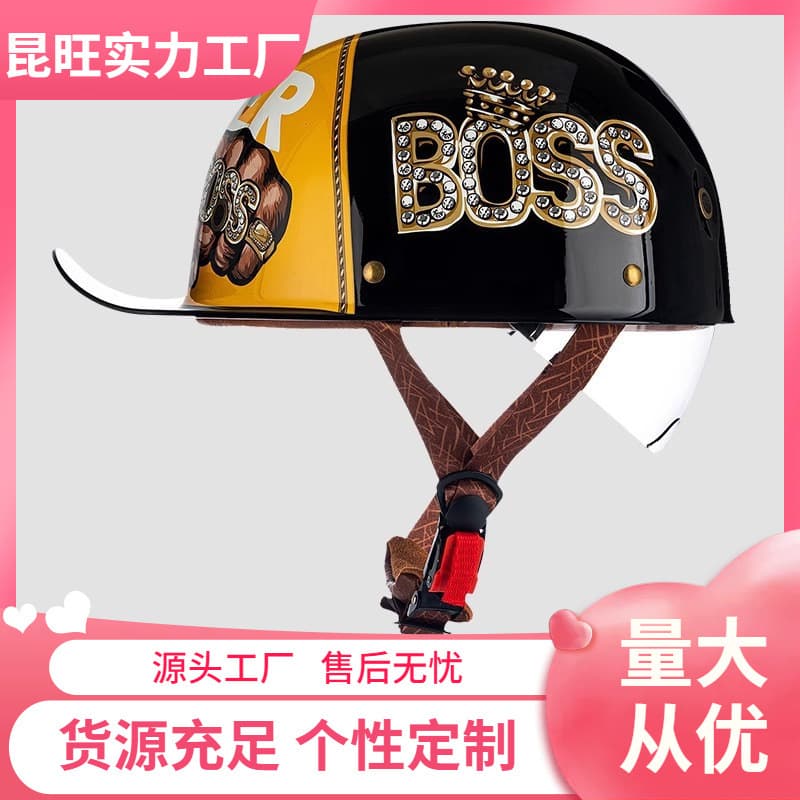 Cross-border Motorcycle Helmet Retro Half Helmet Bobber Helmet Unisex Baseball Cap Style Electric Vehicle New National Standard 3C Certified