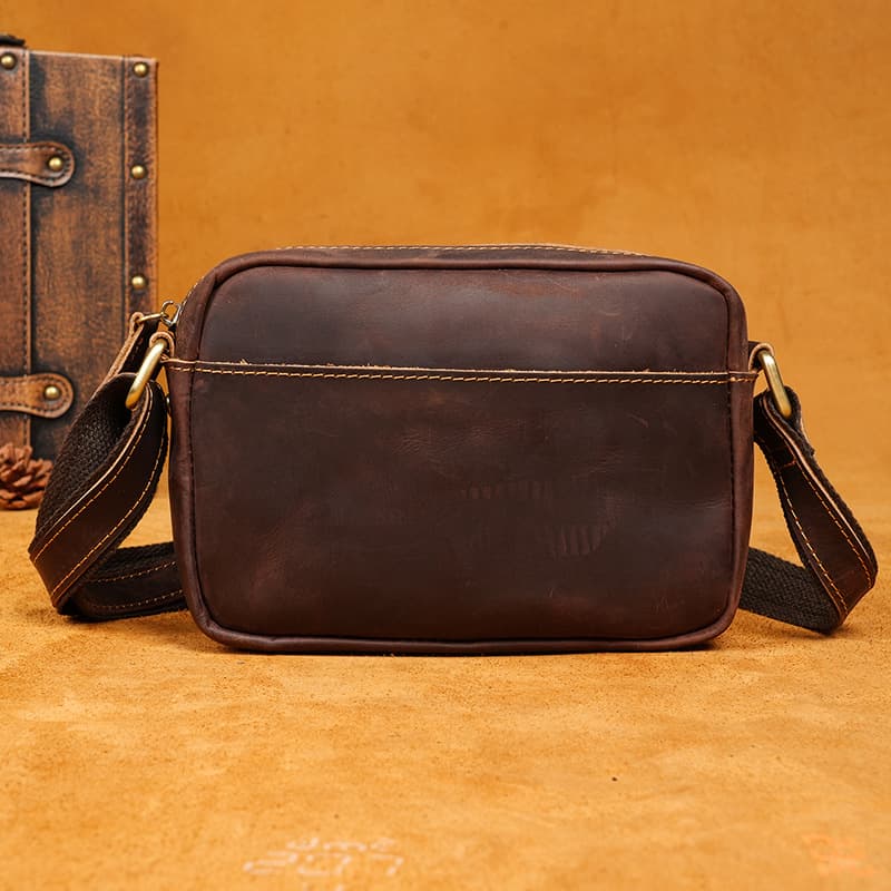 Men's Casual Small Single Shoulder Bag Phone Bag Vintage Flap Commuter Bag Cross-border Men's Crazy Horse Leather Genuine Leather Crossbody Bag