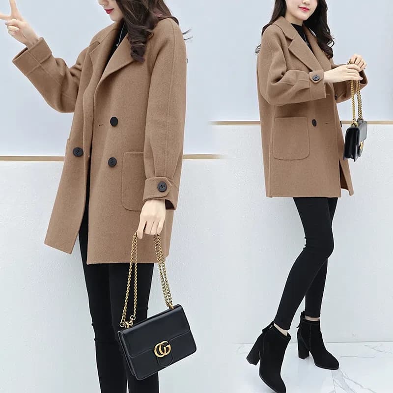 Women's Short Wool Coat 2024 Fall/Winter New Plus Size Loose Slimming Mid-Length Wool Coat