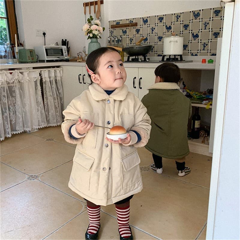 Korean Children's Long Trench Coat 2025 Winter New Arrival Unisex Kids Baby Rabbit Plush Cotton Winter Thickened Coat
