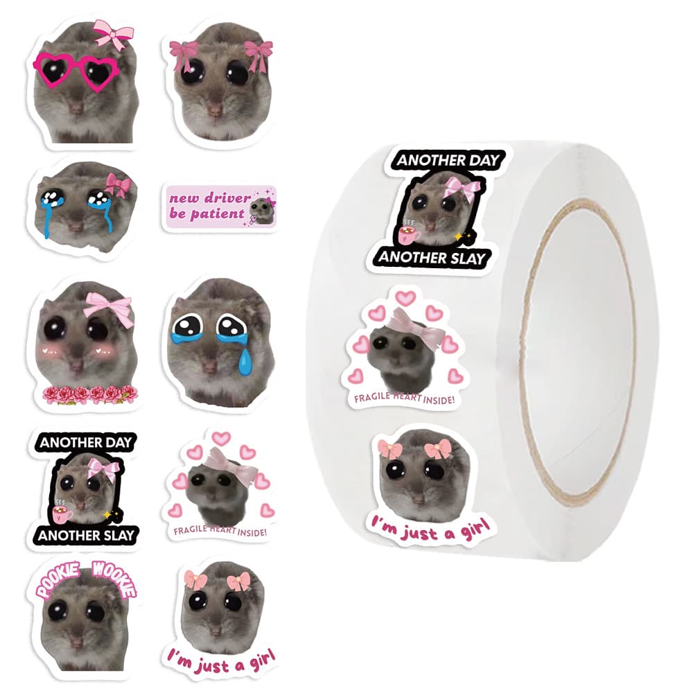 500 sheets/roll stickers cross-border cartoon sad hamster handbook DIY material self-adhesive sealing stickers