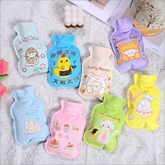 New flocking water-filled hot water bag student cartoon explosion-proof hand warmer pocket hot water bag portable baby warmer explosion-proof