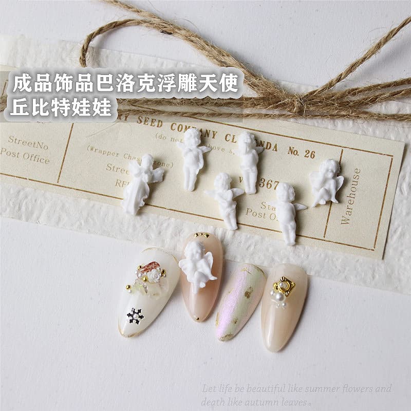 Western 3D Statue Nail Art Decorations Resin Angel Finished Ornaments Baroque Relief Cupid Doll Series
