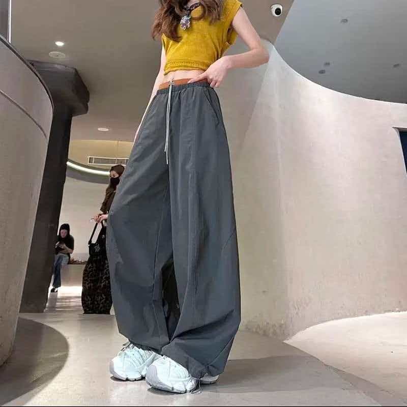 2026 New Lazy Style Korean Style High Waist Slimming Color Matching Waist Light Thin Loose Casual Paratrooper Pants