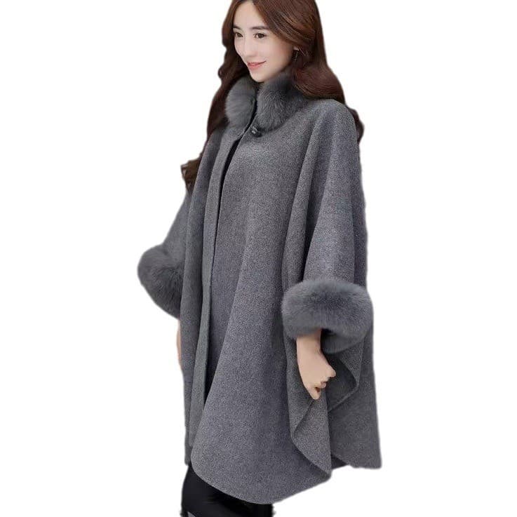 AliExpress Plus Size Women's Wool Coat New Fall Winter Warm Fashion Fur Collar Overcoat for Amazon