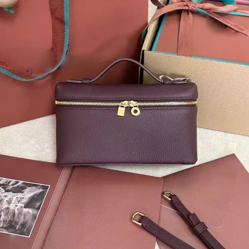 In-Stock Italian Loro Piana LP19 Rice Box Single Shoulder Slant Crossbody Handbag New Model Lychee Pattern Cow Leather Bag