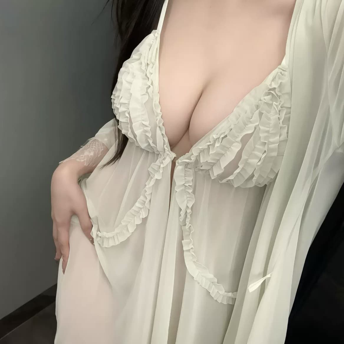 New Plus Size Lingerie Super Fairy Lace Mesh Strappy Backless See-Through Sexy Pure Desire Front Closure Pajama Set