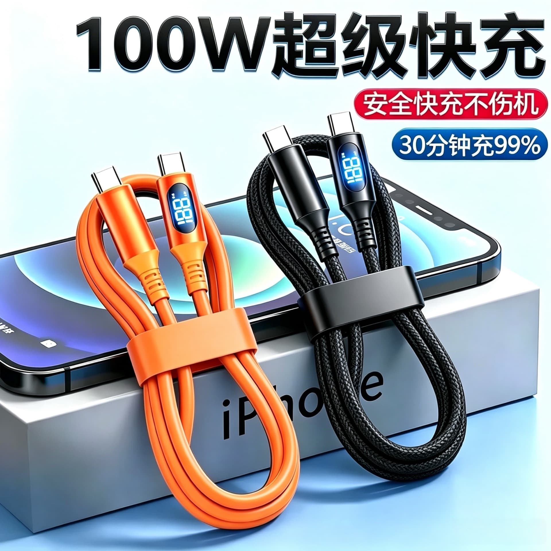 120W Smart Digital Display Data Cable with Real-Time Power Display, Compatible with Huawei, Honor, Apple 15/16, Samsung