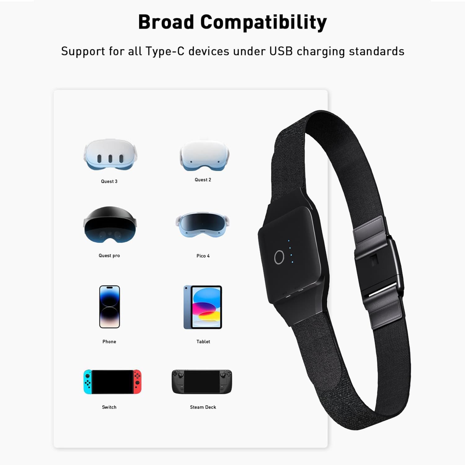 Meta Quest 2/3/3s VR Game Belt Power Bank Pico Fast Charging 10000mAh